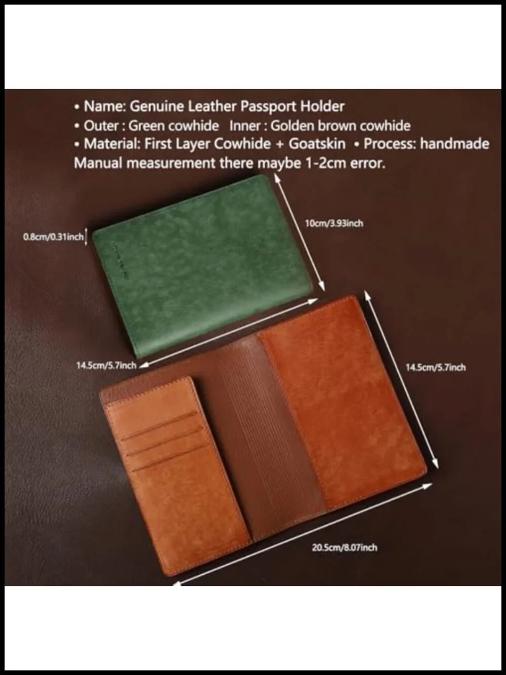 Handmade Genuine Leather Passport Holder with Card Slots | Travel Wallet Cover